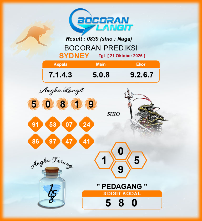 Bocoran Syair Sydney 21 Oktober 2026 Hari Rabu Dari Langit
